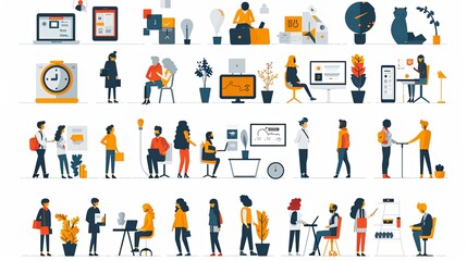 Social media concept illustrations. Set of people vector illustrations in various activities of social network, digital marketing, online communication, internet services