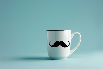 mug with mustache on light blue background - Powered by Adobe