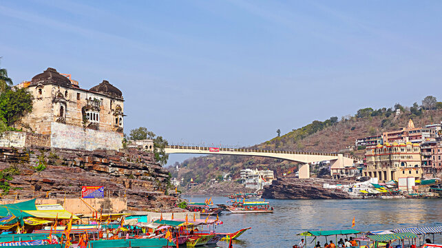 Connecting Bridge of Mandhata Island, Omkareshwar, Madhya Pradesh, India.