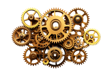 Time Unleashed: A Clockwork Symphony on a White or Clear Surface PNG Transparent Background.