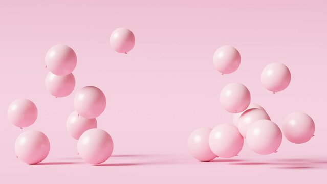 Floating balloons on pink background. Creative motion. 3d animation footage 
