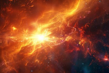 Star Emitting Plasma Flares in Dynamic Space Scene
