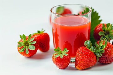 fresh natural strawberry juice on a white background suitable for presentations