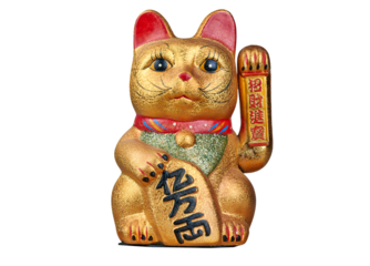 Asian Lucky Cat from front and isolated on white