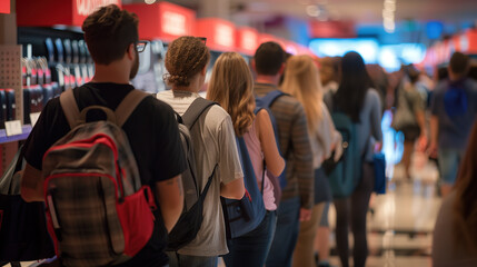 Group of People Walking Down a Hallway