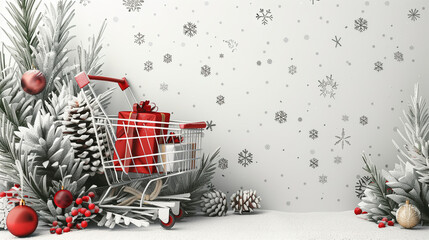 Shopping Cart Decorated With Christmas Ornaments