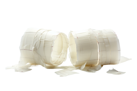 Towering Rolls: A Poetic Ode to Everyday Essentials on a White or Clear Surface PNG Transparent Background.