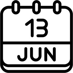 Vector Icon Calendar, june, thirteen, 13, calendar date, monthly calendar, time and date, month, schedule