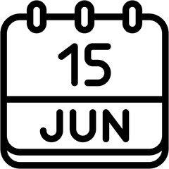 Vector Icon Calendar, june, fifteen, 15, calendar date, monthly calendar, time and date, month, schedule