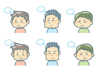 考える男の子のイラストセット