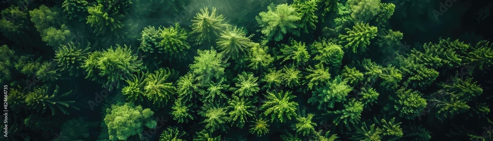 Poster aerial view of lush green forest with dense tree foliage creating a vibrant natural landscape ideal 