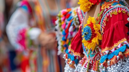 Celebration of cultural diversity with people in traditional costumes from around the world, vibrant and festive, highly detailed
