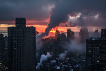 Obraz premium Serene Big city sunset. Office urban. Generate Ai