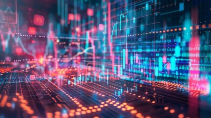Obraz premium Abstract image showcasing colorful financial charts and data for market analysis