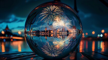 the fireworks can be seen from the inside a glass ball,