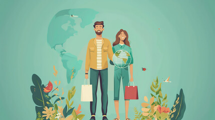 Man and Woman Standing in Front of World Map