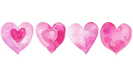 Obraz premium Set of hand-painted watercolor pink heart isolated on white background