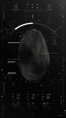 Digital fingerprint technology with futuristic data overlay for security and identification concepts in a high-tech cyber environment.