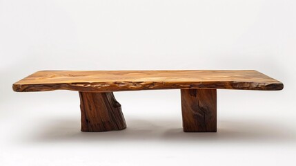 Spacious teakwood dining table on a blank backdrop.