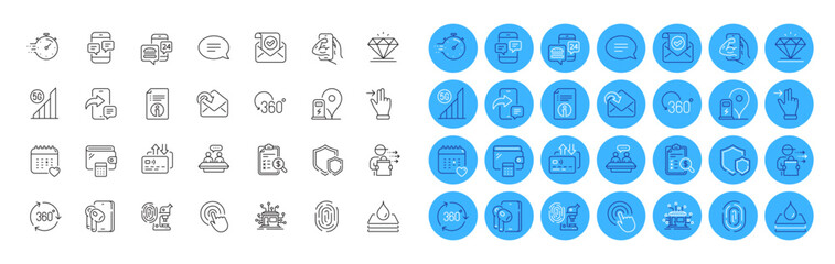 Accounting report, Earphones and Employees talk line icons pack. Timer, 360 degree, Shields web icon. Distribution, Chat, Confirmed mail pictogram. Phone message, Fitness, Card. Diamond. Vector