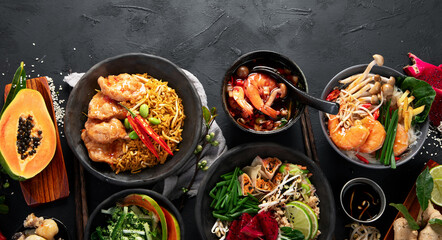 Assorted thai food. Asian style banquet.