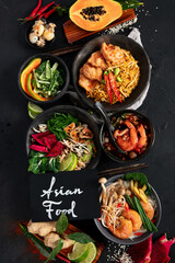 Assorted thai food. Asian style banquet.