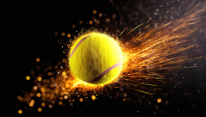 Tennis ball with fire effect and sparks