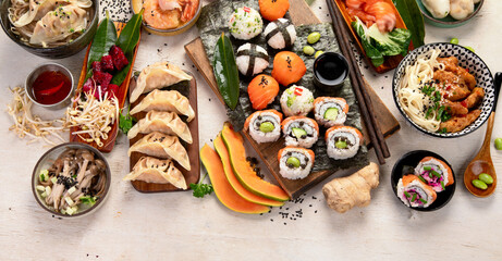 Assortment of japanese traditional dishes. Asian food.