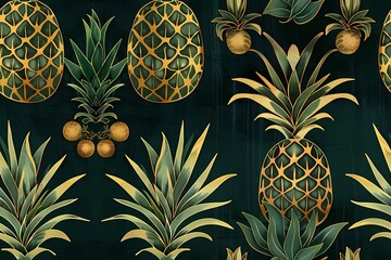 Low key seamless pattern with pineapple fruits 