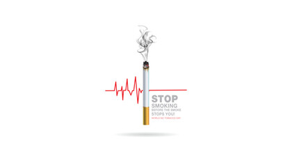 World anti Tobacco Day awareness concept. Stop smoking cigarette, Quit Tobacco poster design with Life line. Vector illustration.