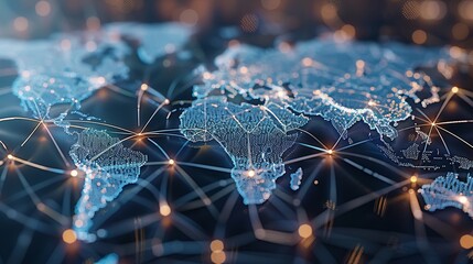 International data transfer, information exchange, cyber technology, abstract world map, concept of global network and connectivity, international data transfer and cyber technology. Generative AI.