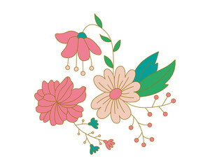 Doodle color flower composition