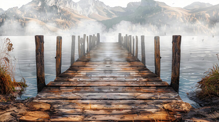 A wooden pier isolated on transparent background