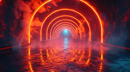 Abstract background tunnel of glowing arcs 3D