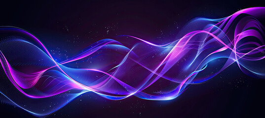 Waved neon light element with swoosh effect , isolated on black background