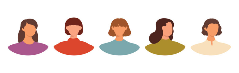 Collection of different female avatars without a face. User icons with various women. Modern vector illustration.