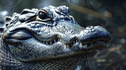 Obraz premium Close up of an alligator's head in the water. Suitable for wildlife and nature themes