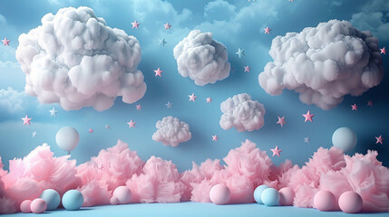 Background podium baby cute product 3d cloud kid