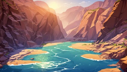 Canyon River at High Noon Vector Art Background