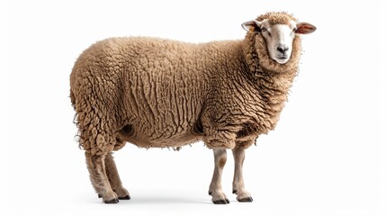A sheep standing in front of a white background. Suitable for various projects