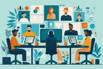 Multi person video conference, illustration