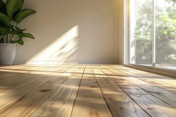 Empty bedroom interior background wooden floor created with Generative AI