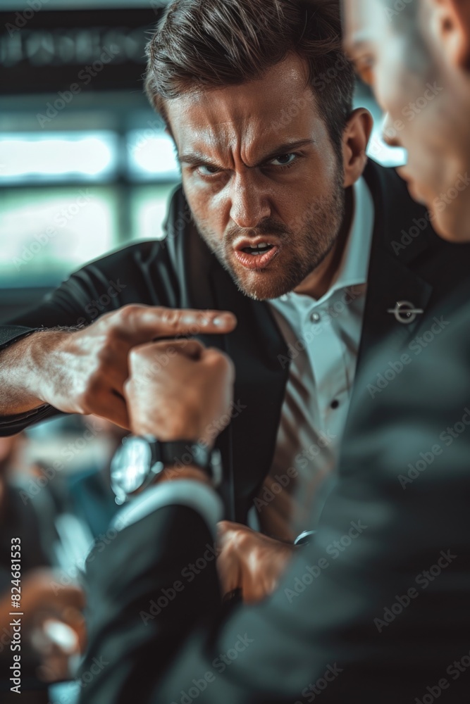 Aufkleber a man in a suit pointing at another man. suitable for business concepts