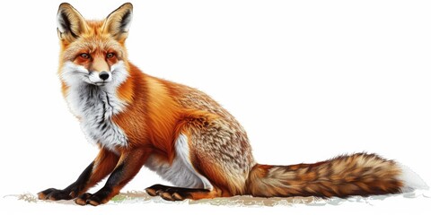 Obraz premium A drawing of a fox sitting on the ground. Suitable for nature and wildlife themes