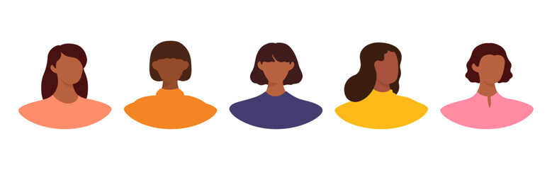 Collection of different female avatars without a face. User icons with black women. Modern vector illustration.