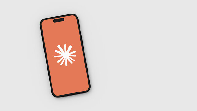Claude AI Logo on Mobile Phone Screen on Gray Background with Copy Space