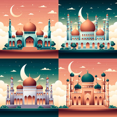 Mosque illustrations in gradient style