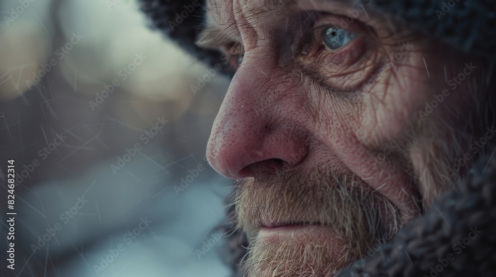 Poster close up of a person wearing a hat, suitable for various concepts