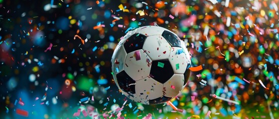 EM European Championship 2024 sport win, triumph, winner celebration concept background - Soccer ball and confetti