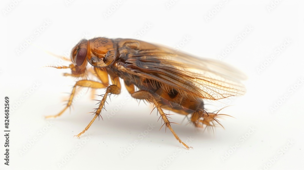Poster close up of a fly on a white surface, suitable for various insect-related projects